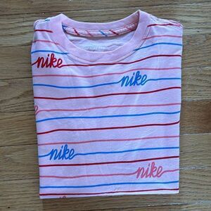 Nike Spellout pink‎ red blue striped short sleeve crewneck baby tee shirt small